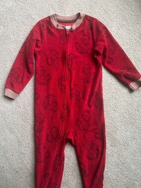 Carter's Red Fleece Monkey Print Footed One-Piece